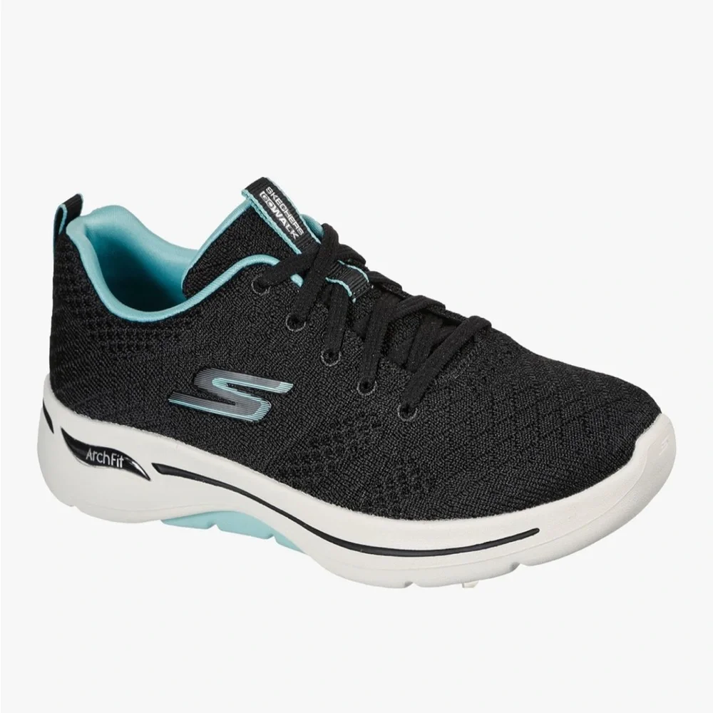 Skechers Women's Black and Aqua Sneakers - Picture 3 of 6
